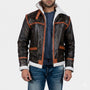 Men’s Shearling Aviator Leather Jacket – Premium Winter Contrast Biker Jacket