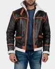 Men’s Shearling Aviator Leather Jacket – Premium Winter Contrast Biker Jacket