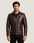 Men’s Vintage Brown Leather Jacket – Classic Genuine Leather Casual Coat
