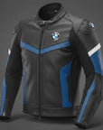 Men’s BMW Style Black & Blue Motorcycle Racing Leather Jacket – Premium Replica Riding Gear