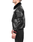 Men’s Black Fur Collar Leather Bomber Jacket