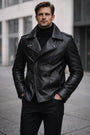 Men’s Black Double-Breasted Leather Jacket – Premium Biker Style Designer Jacket