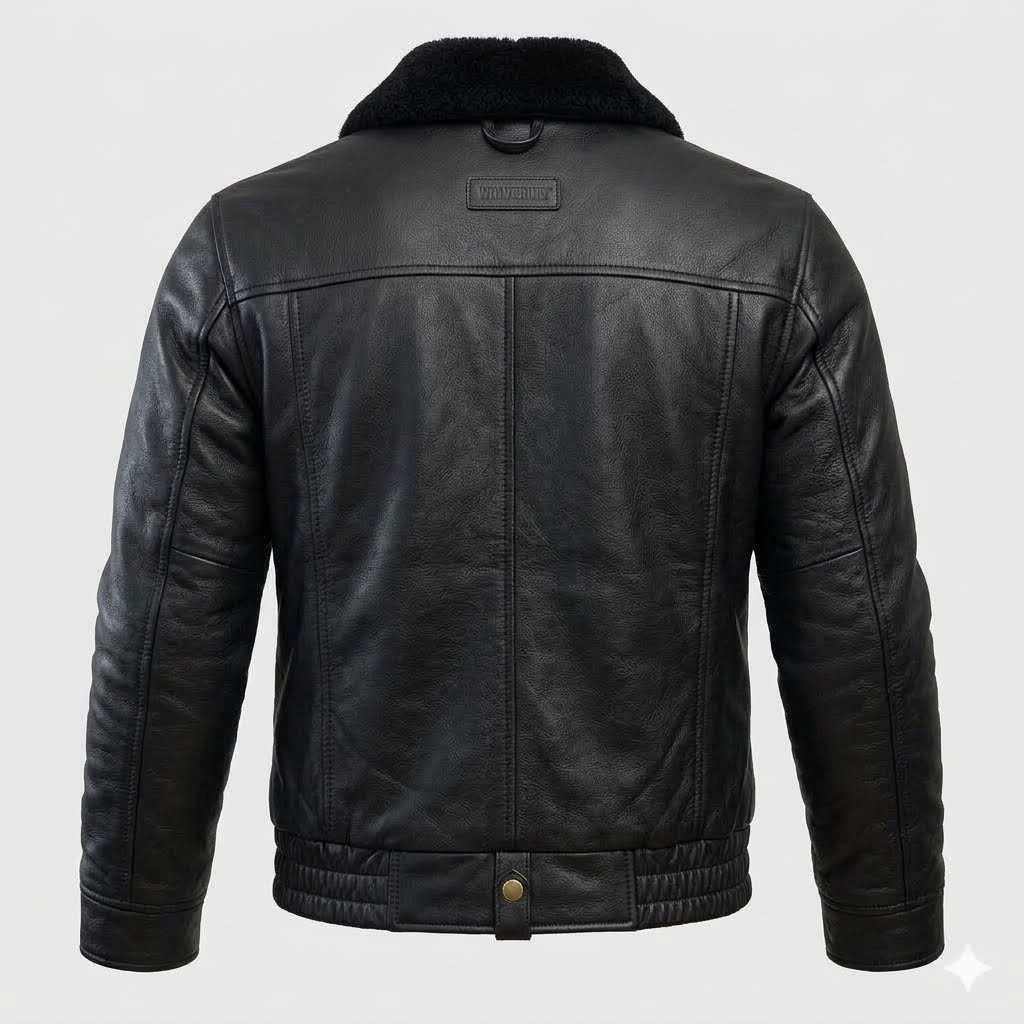 Men's Black Leather Bomber Jacket with Fur Collar – Premium Winter Aviator Biker Jacket XXS-4XL