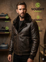 Men’s Dark Brown Shearling Leather Jacket – Winter Fur Collar Bomber Jacket