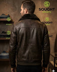 Men’s Dark Brown Shearling Leather Jacket – Winter Fur Collar Bomber Jacket