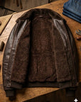 Men’s Dark Brown Shearling Leather Jacket – Winter Fur Collar Bomber Jacket