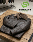 en’s Dark Brown Shearling Leather Jacket – Fur Collar Winter Aviator Bomber Jacket |