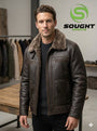 en’s Dark Brown Shearling Leather Jacket – Fur Collar Winter Aviator Bomber Jacket |