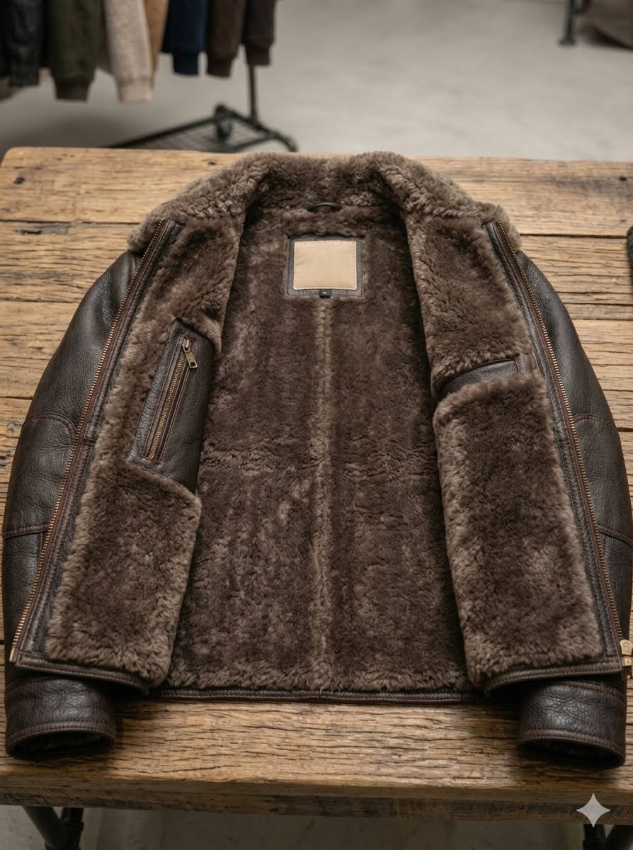 en’s Dark Brown Shearling Leather Jacket – Fur Collar Winter Aviator Bomber Jacket |