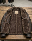en’s Dark Brown Shearling Leather Jacket – Fur Collar Winter Aviator Bomber Jacket |