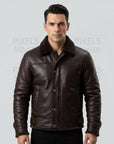 Men's Brown Shearling Leather Jacket with Fur Collar – Winter Aviator Bomber Jacket