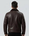 Men's Brown Shearling Leather Jacket with Fur Collar – Winter Aviator Bomber Jacket