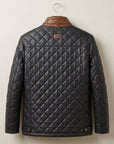 Men's Black Quilted Leather Jacket with Brown Trim – Diamond Stitch Motorcycle Biker Jacket