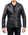 Men’s Black Leather Blazer Jacket – Slim Fit Smart Casual Formal Jacket