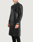 Men’s Long Black Leather Coat – Premium Streetwear Designer Jacket
