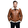 Men’s Tan Shearling Leather Jacket – Premium Aviator Winter Jacket