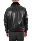 Men’s Black Fur Collar Leather Bomber Jacket