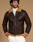 Men’s Brown Shearling Leather Jacket – Premium Aviator Winter Jacket