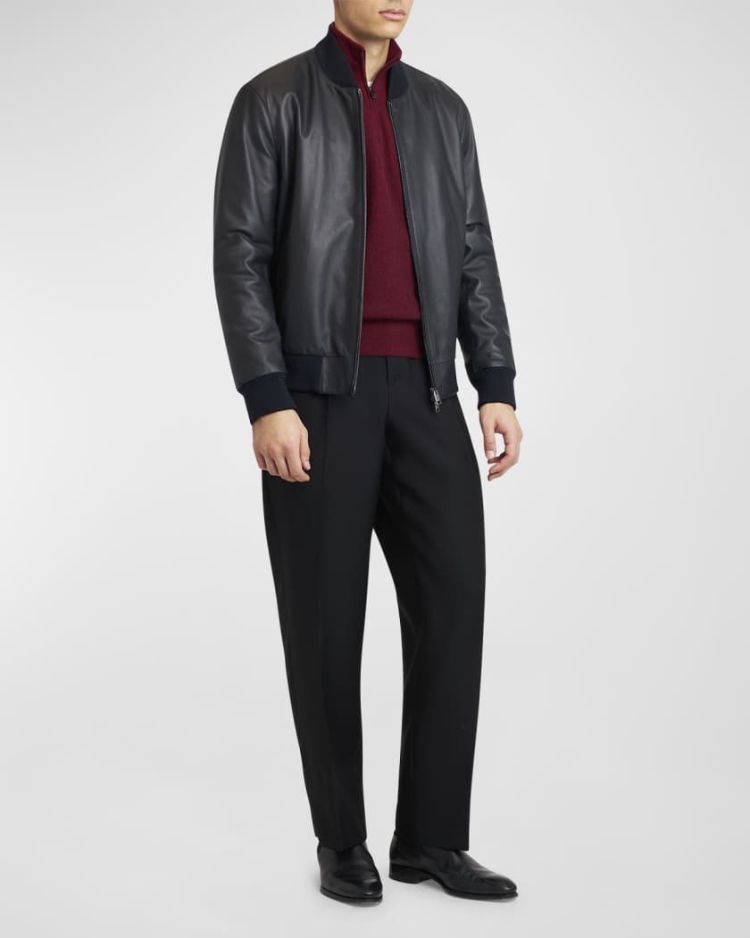Men’s Premium Black Leather Bomber Jacket