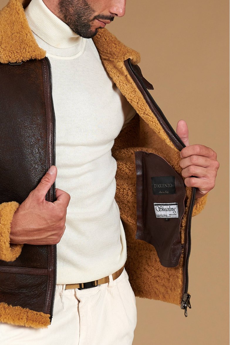Men’s Brown Shearling Leather Jacket – Premium Aviator Winter Jacket