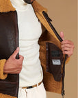 Men’s Brown Shearling Leather Jacket – Premium Aviator Winter Jacket
