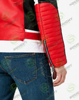 Men’s Red Black & White Leather Biker Jacket – Retro Punk Moto Racing Jacket