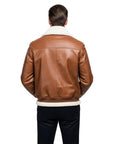 Men’s Tan Shearling Leather Jacket – Premium Aviator Winter Jacket