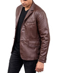 Men’s Brown Leather Blazer Jacket – Slim Fit Smart Casual Formal Jacket