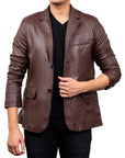 Men’s Brown Leather Blazer Jacket – Slim Fit Smart Casual Formal Jacket