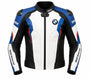 BMW Motorrad Leather Motorcycle Racing Jacket – White Black Blue Biker Protective Jacket for Men & Women