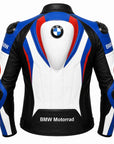 BMW Motorrad Leather Motorcycle Racing Jacket – White Black Blue Biker Protective Jacket for Men & Women