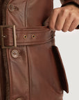 Men’s Premium Brown Leather Trench Coat – Fur Collar Winter Jacket