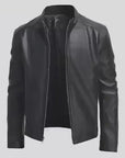 Men’s Black Minimal Leather Jacket – Slim Fit Zip-Up Casual Smart Jacket