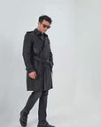 Men’s Long Black Leather Trench Coat – Premium Double Breasted Winter Coat