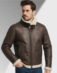 Men’s Brown Shearling Leather Jacket – Premium Winter Aviator Style Coat