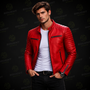 Men’s Red Cafe Racer Leather Jacket – Quilted Motorcycle Biker Jacket